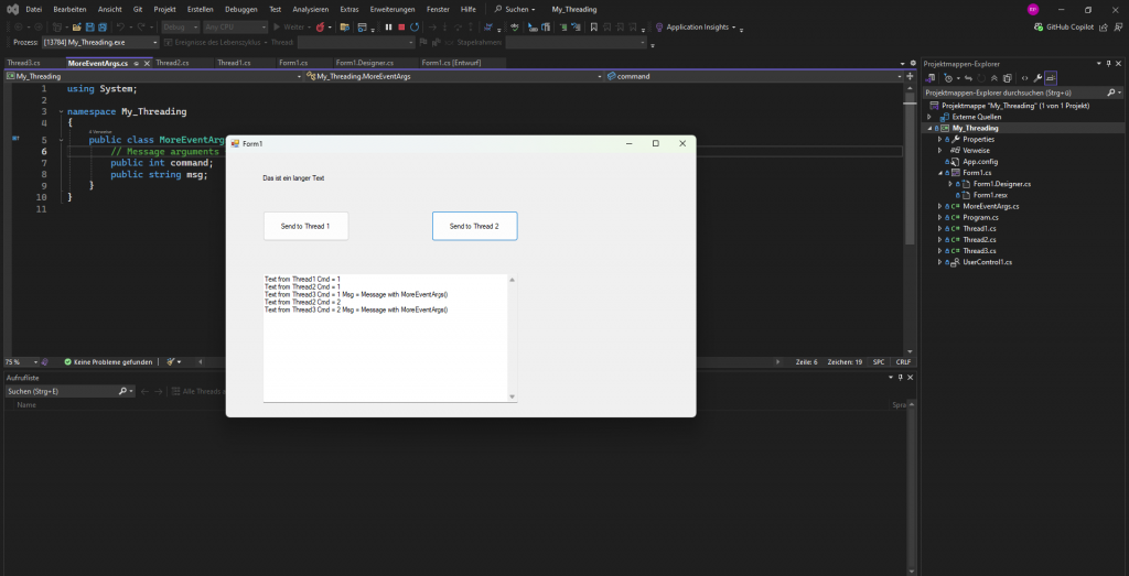 Windows Applikationsbild mit dem Projekt in Visual Studio